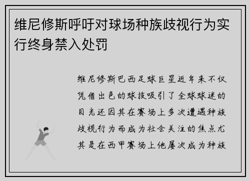 维尼修斯呼吁对球场种族歧视行为实行终身禁入处罚 维尼修斯呼吁对球场种族歧视行为实行终身禁入处罚